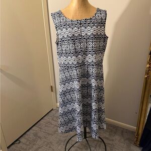 Talbots Navy and White Patterned Midi Dress